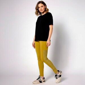 NWOT LOGO by Lori Goldstein Women's Willow Green Lace Panel Leggings L